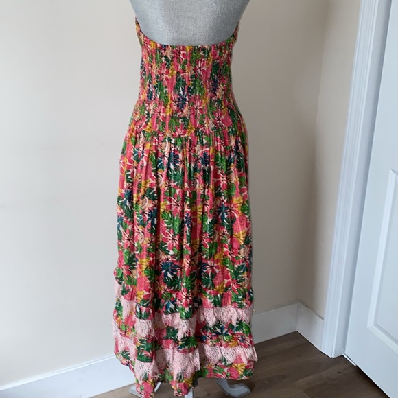 Kitsch & Pop Paris Edition Strapless Colorful Tropical Floral Maxi Dress L - Picture 7 of 13